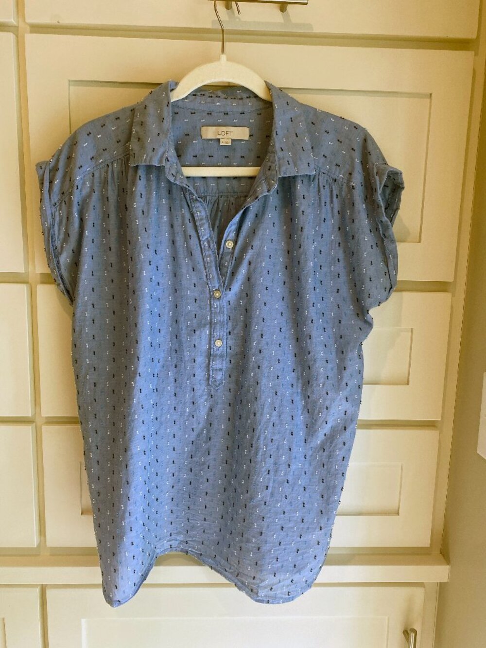 LOFT Embroidered Chambray Popover Shirt M